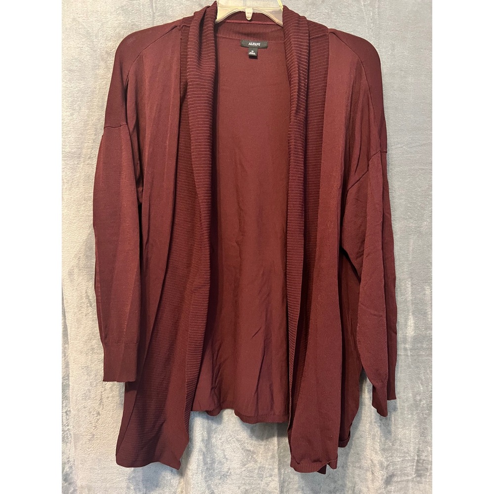 Alfani Plus 3X Open Front Cardigan Sweater Burgundy Rayon Nylon Blend 32" Length
